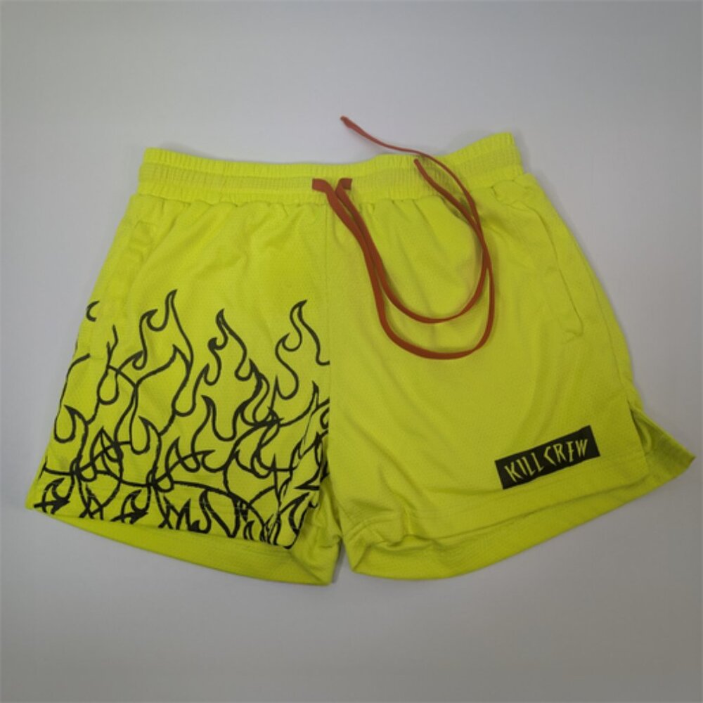 Muay Thai Flame Shorts (Mid Thigh Cut) - Neon Yellow / Black - Picture 4 of 5